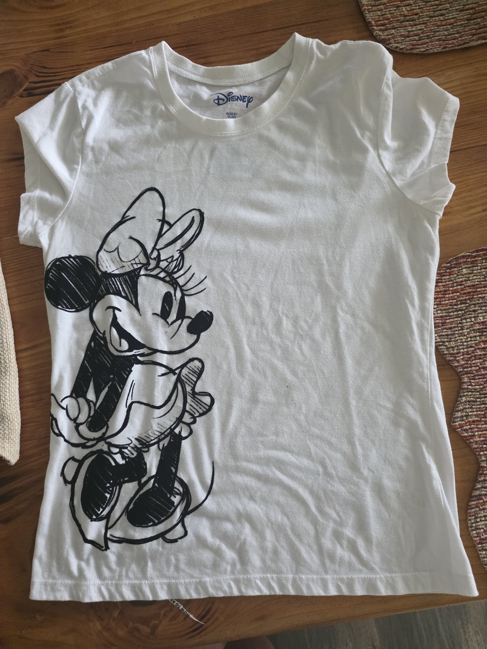 Teen Size 15/17 Disney White Tee with Black Minnie Sketch